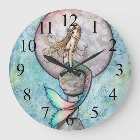 Slagende Mon Mermaid Wall Clock Grote Klok (Voorkant)