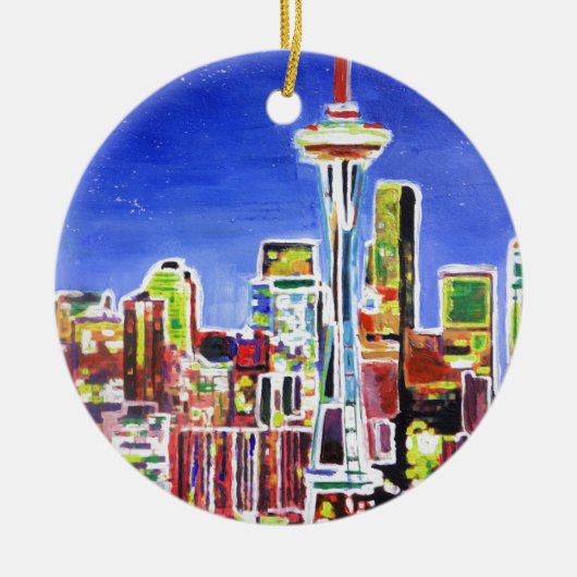 Slagende skyline van Seattle met spatie-naald Keramisch Ornament (Voorkant)