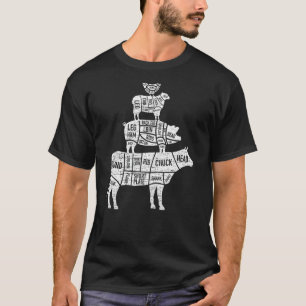 Slager snijdt voedsel piramide rundvlees varkensvl t-shirt