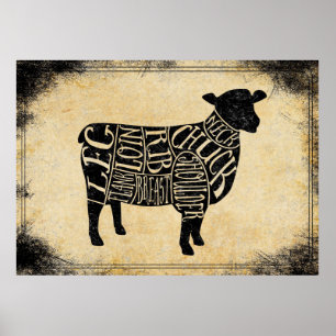 slagerij kunst drukwerk lamsvlees jachtlat poster