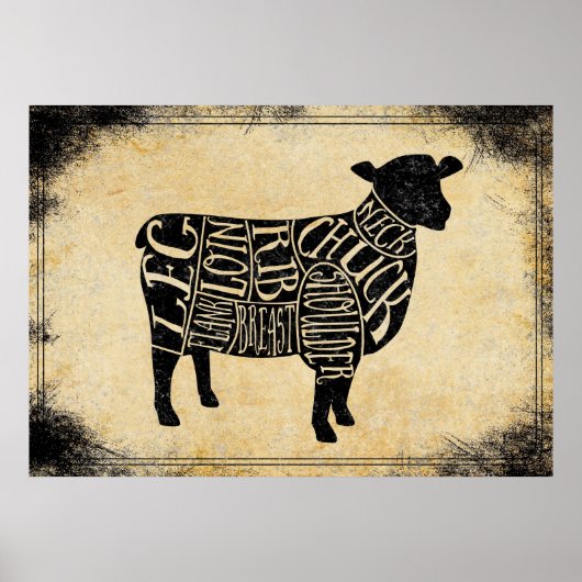 slagerij kunst drukwerk lamsvlees jachtlat poster (Voorkant)