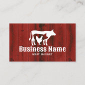 Slagerij Vleesmarkt Kippenvarken Koe Rood Hout Visitekaartje (Voorkant)