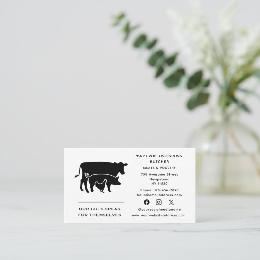 Slagers Vlees Markt Koe Varken Kip Sociale Media Visitekaartje (Staand voorkant)