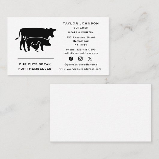 Slagers Vlees Markt Koe Varken Kip Sociale Media Visitekaartje (Voorkant / Achterkant)