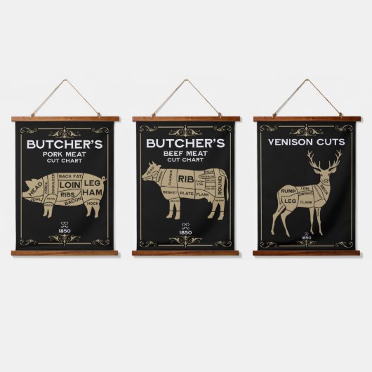  slagers zetten vleessnede hangend wandkleed (Driedubbel)