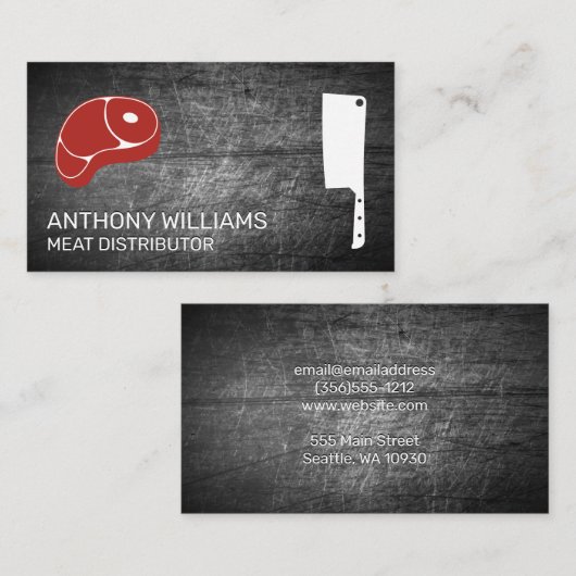 slagersmes | gekrast metaal visitekaartje (Voorkant / Achterkant)