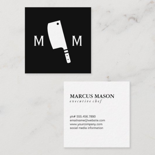 Slagersmes Monogram Vierkante Visitekaartje (Voorkant / Achterkant)