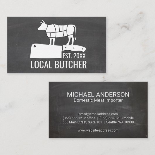 slagersmes | rundvleesdeelgrafiek | schoolbord visitekaartje (Voorkant / Achterkant)