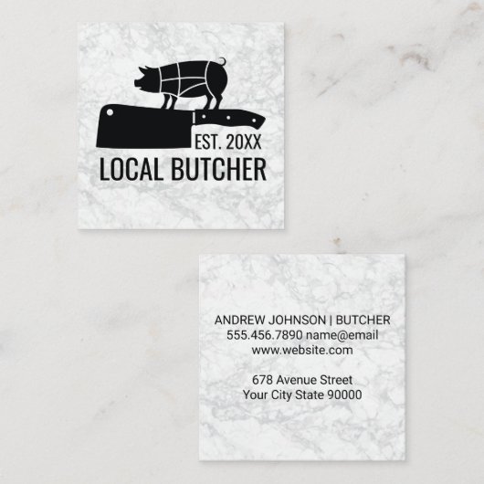 Slagersmes  | Snijdiagram voor varkensvlees Vierkante Visitekaartje (Voorkant / Achterkant)