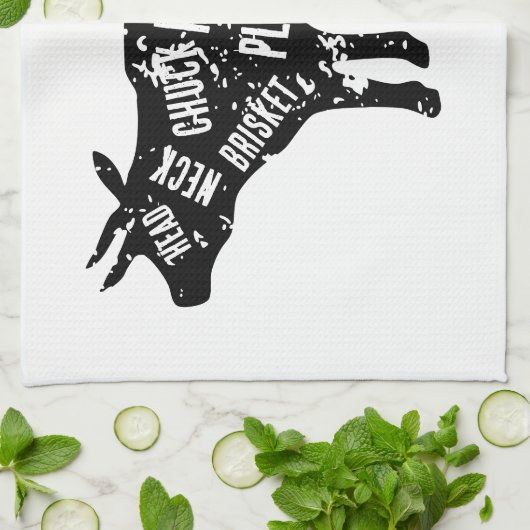 Slagersvlees snijdt koe diagram keukenhanddoek cad (Gevouwen)