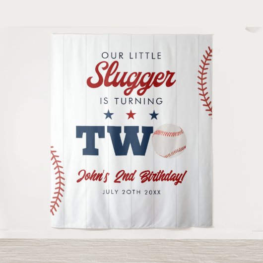 Slagger Baseball 2de verjaardagsfoto-achtergrond Wandkleed (Voorkant)