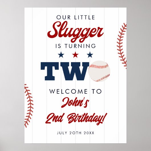 Slagger Baseball 2e verjaardag welkomstbord Poster (Voorkant)