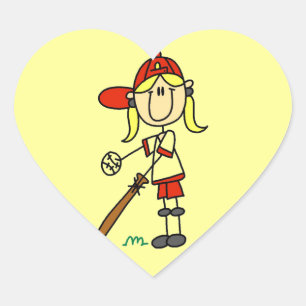 Slagmeisje Stick Figure Honkbal Cadeaus Hart Sticker