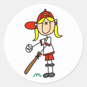 Slagmeisje Stick Figure Honkbal Cadeaus Ronde Sticker