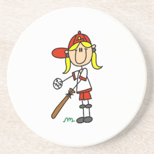 Slagmeisje Stick Figure Honkbal Cadeaus Zandsteen Onderzetter