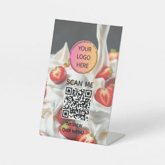 Slagroom & Aardbeien QR Menu Sign Reclamebord Met Voetstuk