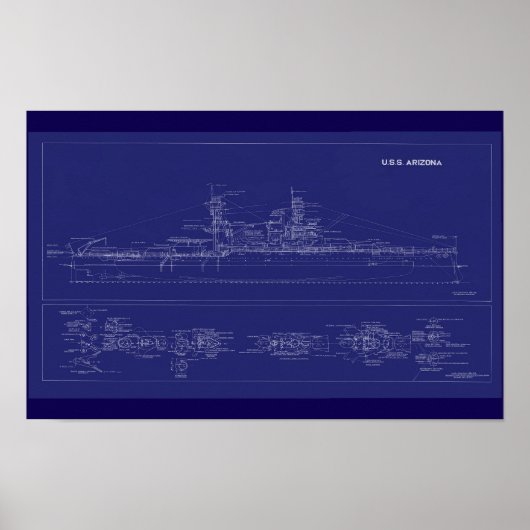 Slagschip USS Arizona-blauwdruk Poster (Voorkant)