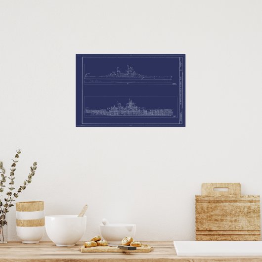  slagschip USS Missouri Blueprints Poster (Keuken)