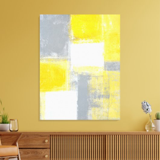 'slagveld' Grijze en gele Abstracte kunst Canvas Afdruk (Insitu (Woonkamer))