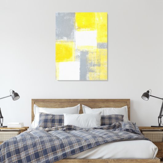 'slagveld' Grijze en gele Abstracte kunst Canvas Afdruk (Insitu (Slaapkamer))
