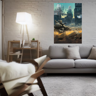 slagveld in de stad   AI Art Poster
