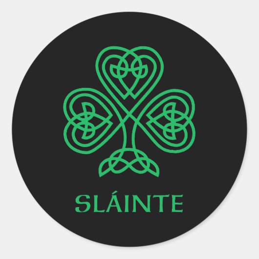 Slainte Celtic Knot Irish Shamrock Green Shamrock Ronde Sticker (Voorkant)
