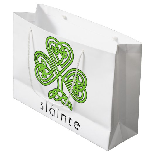 Slainte Celtic Shamrock Green St. Patrick's Day Groot Cadeauzakje (Voorkant Gekanteld)