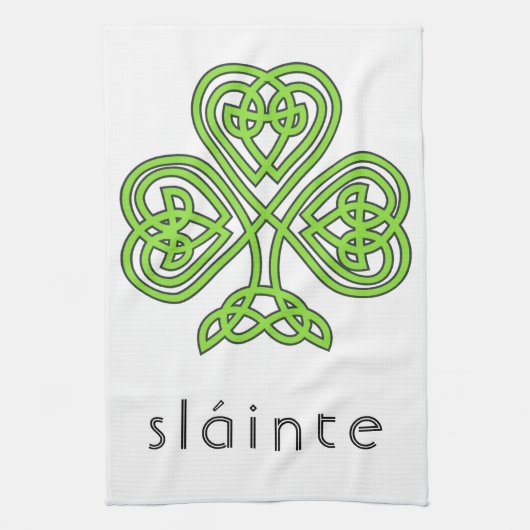 Slainte Celtic Shamrock Green St. Patrick's Day Theedoek (Verticaal)