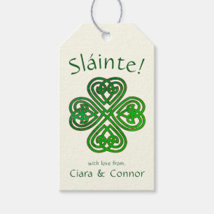 Sláinte Groene Keltische Ierse Shamrock Naam Cadeaulabel