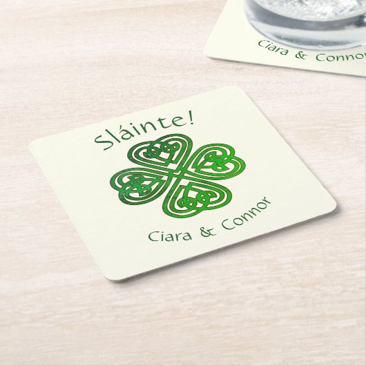 Sláinte Groene Keltische Ierse Shamrock Naam Kartonnen Onderzetters (Schuin)