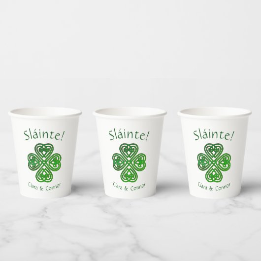 Sláinte Groene Keltische Ierse Shamrock Naam Papieren Bekers (Multi)