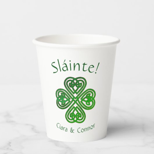 Sláinte Groene Keltische Ierse Shamrock Naam Papieren Bekers (Voorkant)
