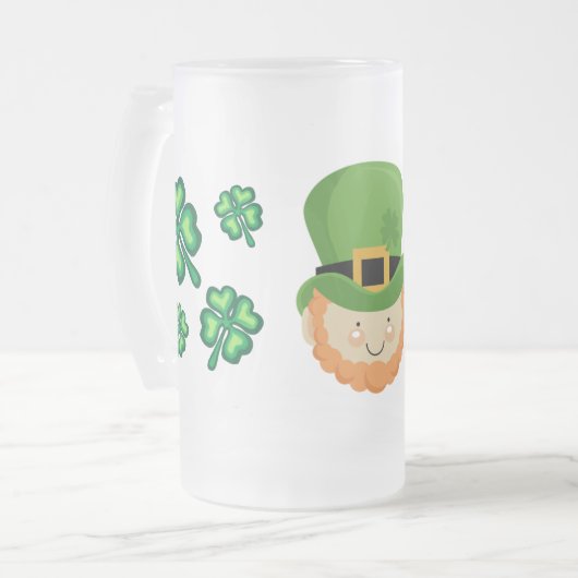 Sláinte! Ierse leprechaun en shamrocks Matglas Bierpul (Voorkant links)