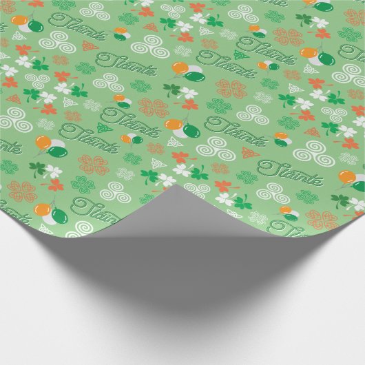 Sláinte Irish Saint Patrick’s Day Green Pattern Cadeaupapier (Hoek)