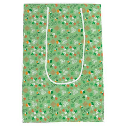 Sláinte Irish Saint Patrick’s Day Green Pattern Medium Cadeauzakje (Achterkant)