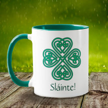 Sláinte Irish Shamrock Green Celtic Cross Clover
