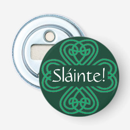 Sláinte Irish Shamrock Green Lucky Clover Button Flesopener