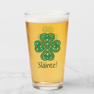 Sláinte Irish Shamrock Green Lucky Clover Glas
