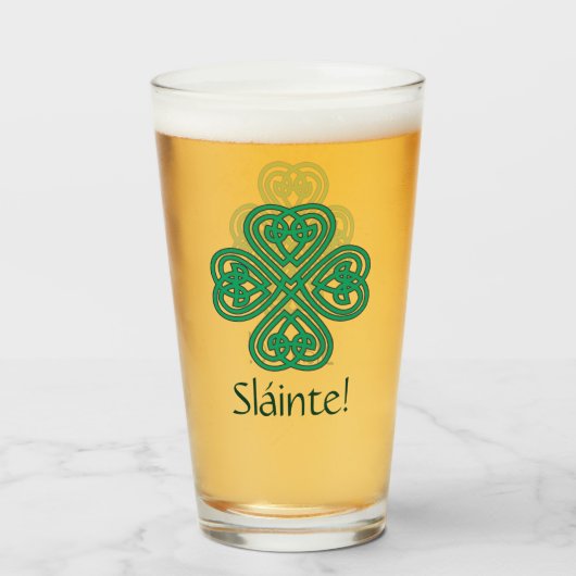 Sláinte Irish Shamrock Green Lucky Clover Glas (Voorkant gevuld)