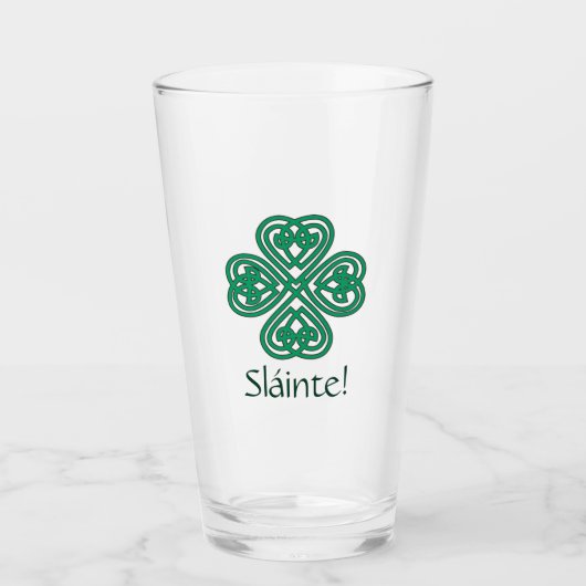 Sláinte Irish Shamrock Green Lucky Clover Glas (Voorkant)