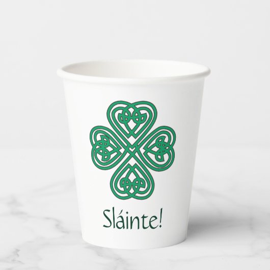 Sláinte Irish Shamrock Green Lucky Clover M Papieren Bekers (Voorkant)