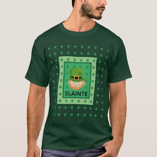 Slainte Leprechaun en klavertjes T-shirt (Voorkant)