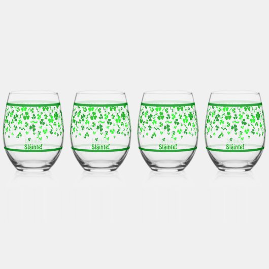Sláinte Lucky Irish Shamrocks Design Personalized Wijnglas Zonder Voet (Voorkant)