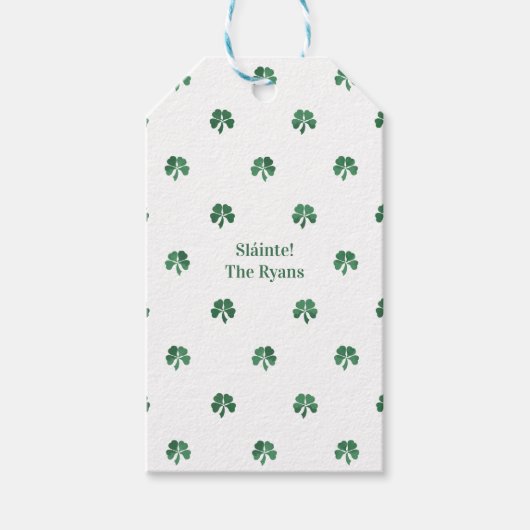 Sláinte Lucky Painterly Clover Ierse bruiloft Cadeaulabel (Voorkant)