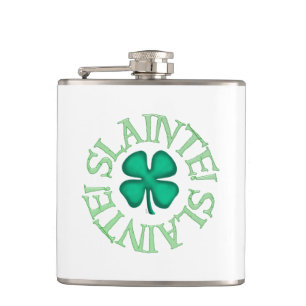 Slainte met klaver witte verpakte heupfles