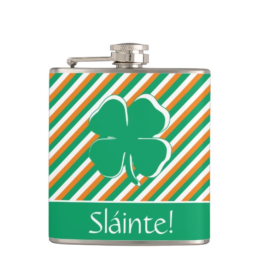 Sláinte Modern Green Sinaasappel Stripes Irish Sha Heupfles (Voorkant)