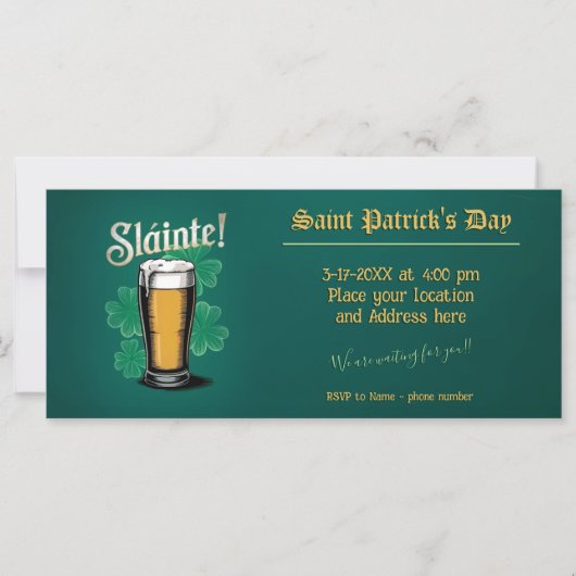 Slàinte! Saint Patrick's Day Pint van bier op groe (Voorkant)