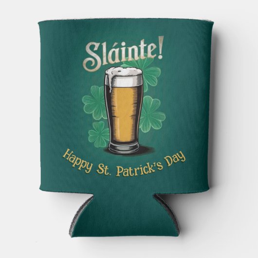 Slàinte! Saint Patrick's Day Pint van bier op groe Blikjeskoeler (Voorkant)