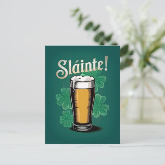 Slàinte! Saint Patrick's Day Pint van bier op groe Briefkaart (Staand voorkant)