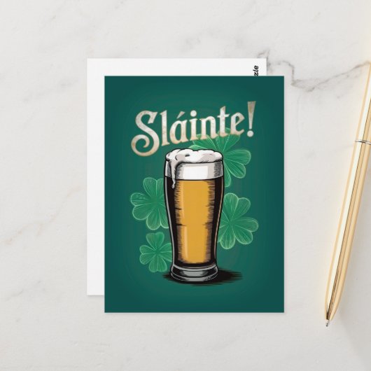 Slàinte! Saint Patrick's Day Pint van bier op groe Briefkaart (Voorkant / Achterkant in situ)